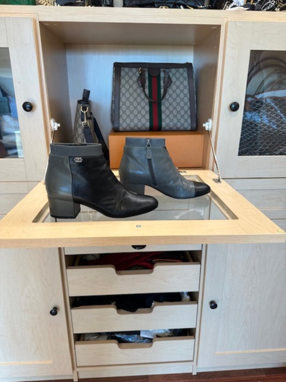 Chanel Leather Gray/Black Size 38 Booties - Picture 2 of 5